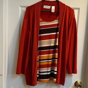 Alfred Dunner Women's Burnt orange and brown attached Cardigan Lightweight top